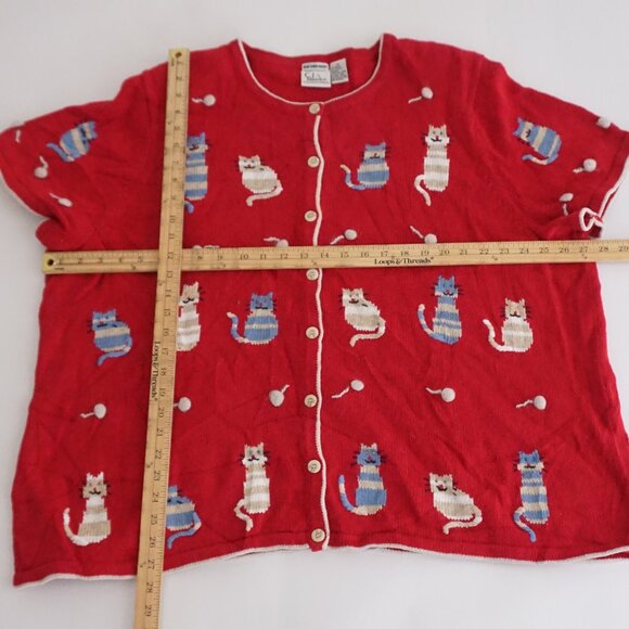 Vintage CJ Banks Hand-Embroidered Cat Button Cardigan Whimsical Kitschcore 3X - Picture 2 of 11